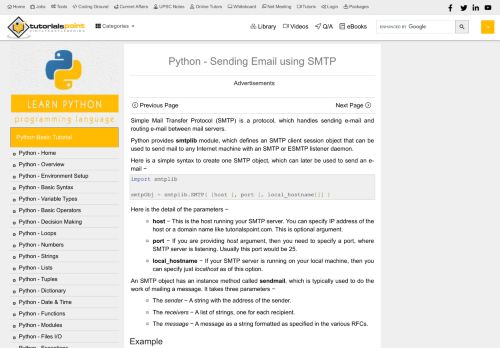 
                            5. Python Sending Email using SMTP - Tutorialspoint