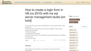 
                            10. Q & A / SQL Server 2008 / How to create a login form in VB (vs ...
