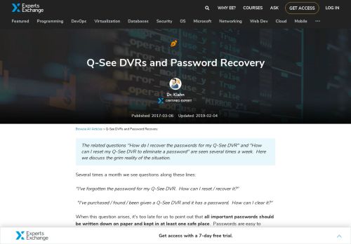 
                            11. Q-See DVRs and Password Recovery - Experts Exchange