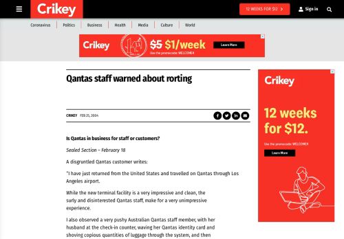 
                            8. Qantas staff warned about rorting - Crikey