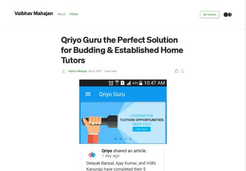 
                            9. Qriyo Guru the Perfect Solution for Budding & Established Home Tutors