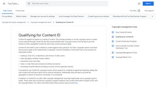 
                            2. Qualifying for Content ID - YouTube Help - Google Support