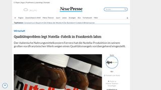 
                            12. Qualitätsproblem legt Nutella-Fabrik in Frankreich lahm | Neue Presse ...
