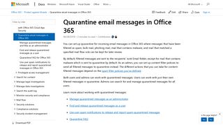 
                            2. Quarantine email messages in Office 365 | Microsoft Docs