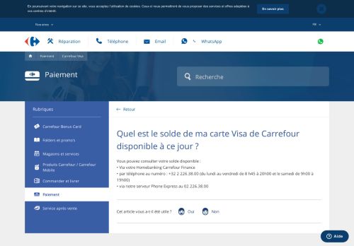 
                            3. Quel est le solde de ma carte Visa de Carrefour disponible à ce jour ...