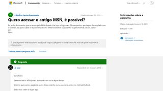 
                            1. Quero acessar o antigo MSN, é possível? - Microsoft Community