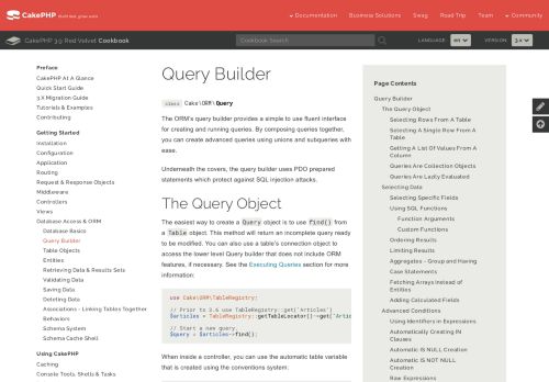 
                            5. Query Builder - 3.7 - CakePHP cookbook