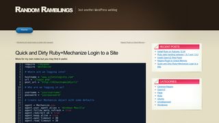
                            3. Quick and Dirty Ruby+Mechanize Login to a Site « Random Ramblings