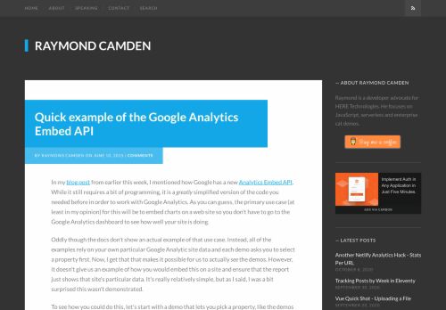 
                            9. Quick example of the Google Analytics Embed API - Raymond Camden