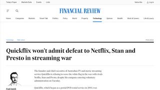 
                            5. Quickflix won't admit defeat to Netflix, Stan and Presto in streaming war