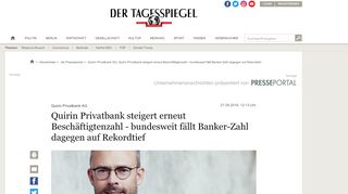 
                            13. Quirin Privatbank AG: Quirin Privatbank steigert erneut ... - Tagesspiegel