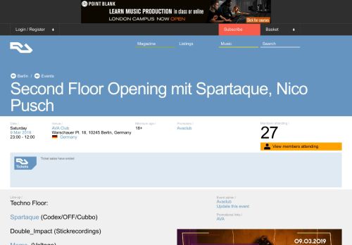 
                            7. RA Tickets: Second Floor Opening mit Spartaque, Nico Pusch at AVA ...