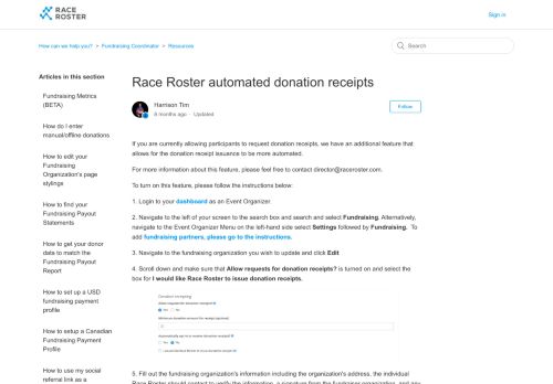 
                            12. Race Roster automated donation receipts – How can we help you?