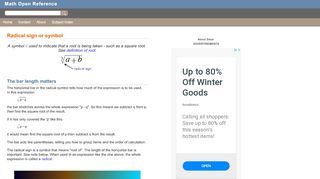 
                            7. Radical sign or symbol - math word definition - Math Open Reference