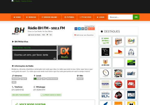 
                            8. Radio BH FM 102.1 Belo Horizonte Ao Vivo | CX Radio