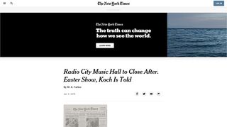 
                            13. Radio City Music Hall to Close After. Easter Show, Koch Is ...