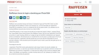 
                            6. ▷ Raiffeisen lance le login e-banking par PhotoTAN ... - Presseportal.ch