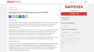 
                            12. ▷ Raiffeisen lanciert E-Banking-Login per PhotoTAN | Presseportal
