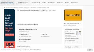
                            6. Raiffeisenbank Asbach-Sorga in Bad Hersfeld: BIC für Bankleitzahl ...