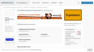 
                            11. Raiffeisenbank Essenbach in Ergoldsbach: BIC für Bankleitzahl ...