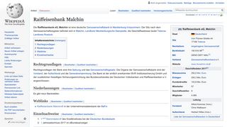 
                            12. Raiffeisenbank Malchin – Wikipedia