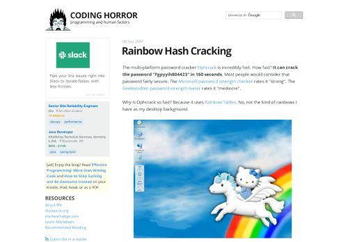 
                            13. Rainbow Hash Cracking - Coding Horror