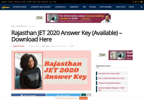 
                            7. Rajasthan JET 2018 Answer Key – Download Here JET Answer Key ...