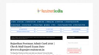 
                            4. Rajasthan Postman Admit Card 2018 Out!! | Check Mail Guard Exam ...