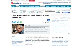 
                            12. Rajiv Kumar: Team RBI part of FM's team, should work in tandem: Niti ...