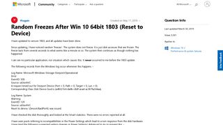 
                            1. Random Freezes After Win 10 64bit 1803 (Reset to Device ...