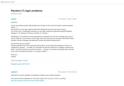 
                            11. Random (?) login problems - Questions - PKP Community Forum