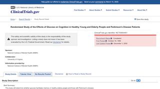 
                            8. Randomized Study of the Effects of Glucose on ... - ClinicalTrials.gov