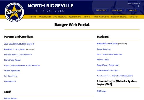 
                            5. Ranger Web Portal - North Ridgeville City Schools