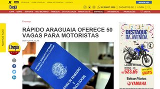 
                            5. Rápido Araguaia oferece 50 vagas para motoristas - Daqui - O Popular