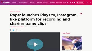 
                            11. Raptr launches Plays.tv, Instagram-like platform for recording and ...
