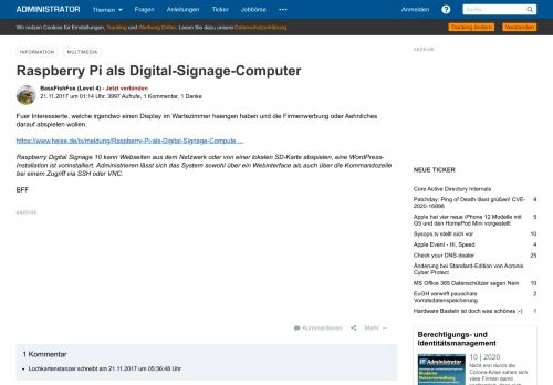 
                            5. Raspberry Pi als Digital Signage Computer - Administrator