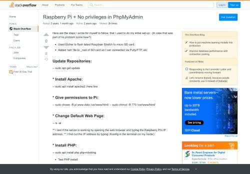 
                            12. Raspberry Pi + No privileges in PhpMyAdmin - Stack Overflow