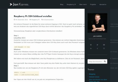 
                            2. Raspberry Pi: SSH-Schlüssel erstellen › Jan Karres