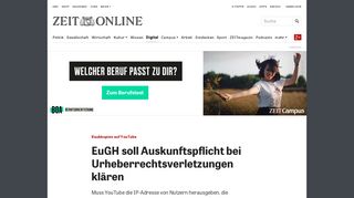 
                            6. Raubkopien auf YouTube: EuGH soll Auskunftspflicht bei ... - Die Zeit