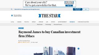 
                            8. Raymond James to buy Canadian investment firm 3Macs | The Star