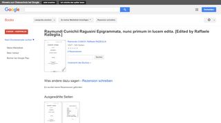 
                            10. Raymundi Cunichii Ragusini Epigrammata, nunc primum in lucem ... - Google Books-Ergebnisseite