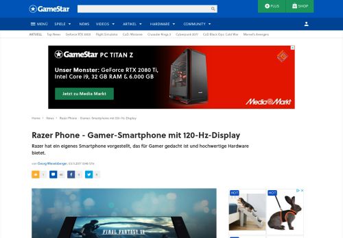 
                            13. Razer Phone - Gamer-Smartphone mit 120-Hz-Display - GameStar
