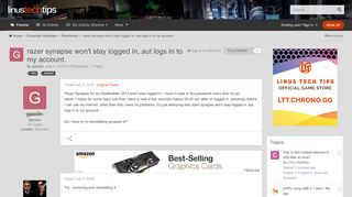 
                            12. razer synapse won't stay logged in, aut logs in to my account ...