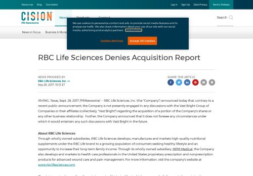 
                            11. RBC Life Sciences Denies Acquisition Report - PR Newswire