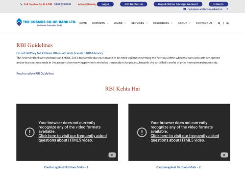 
                            13. RBI Guidelines – Cosmos Bank