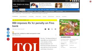 
                            13. RBI imposes Rs 1cr penalty on Fino bank - Times of India