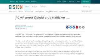 
                            11. RCMP arrest Opioid drug trafficker - Canada NewsWire