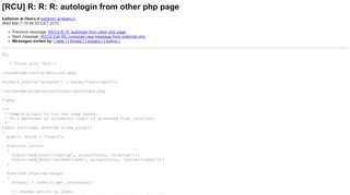 
                            7. [RCU] R: R: R: autologin from other php page - Mailing Lists ...