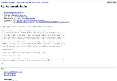 
                            10. Re: Automatic login - Debian Mailing Lists