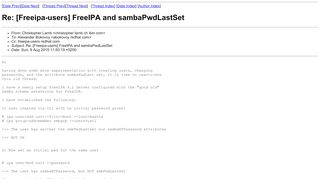 
                            6. Re: [Freeipa-users] FreeIPA and sambaPwdLastSet